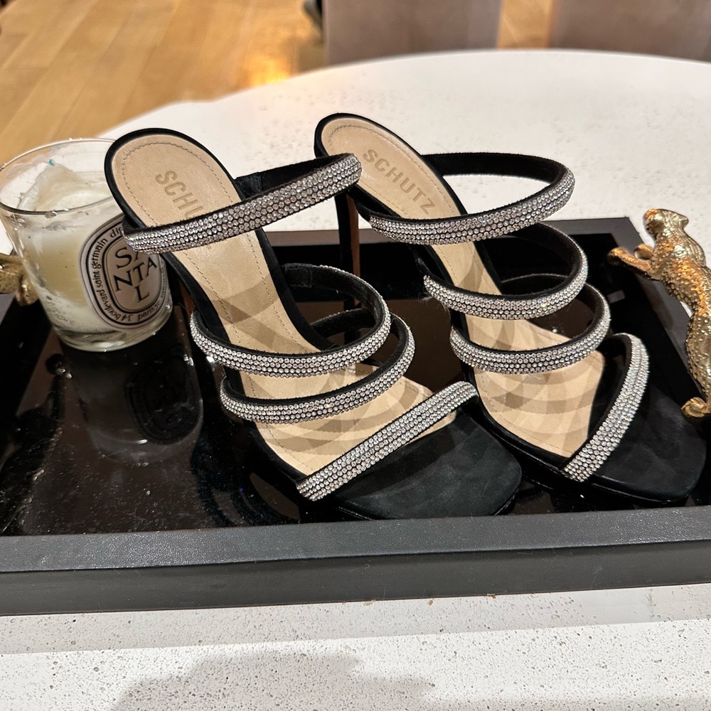 Schutz Black and Silver Women's Heeled Sandals